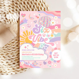 Six Is A Vibe Rainbow Disco Sun 6th Birthday 招待状