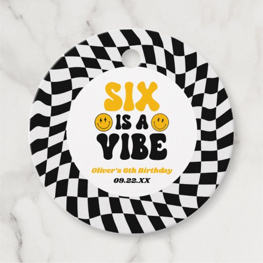 Six Is A Vibe Retro Sixth 6th Birthday Party フェイバータグ (正面)