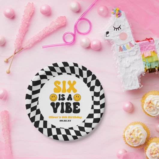 Six Is A Vibe Retro Sixth 6th Birthday Party ペーパープレート (パーティー)