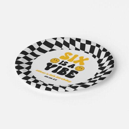 Six Is A Vibe Retro Sixth 6th Birthday Party ペーパープレート (アングル)