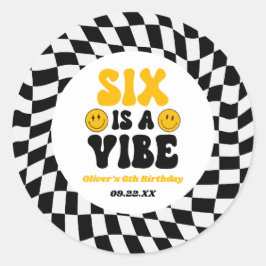 Six Is A Vibe Retro Sixth 6th Birthday Party ラウンドシール