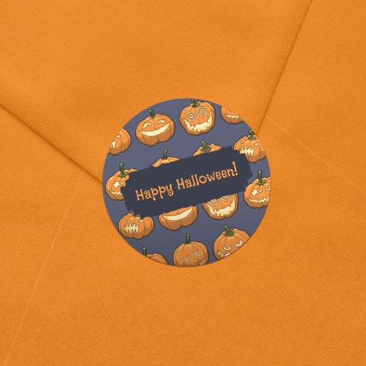 Six Jack O'Lanternピクセルパンプキンパターン ラウンドシール