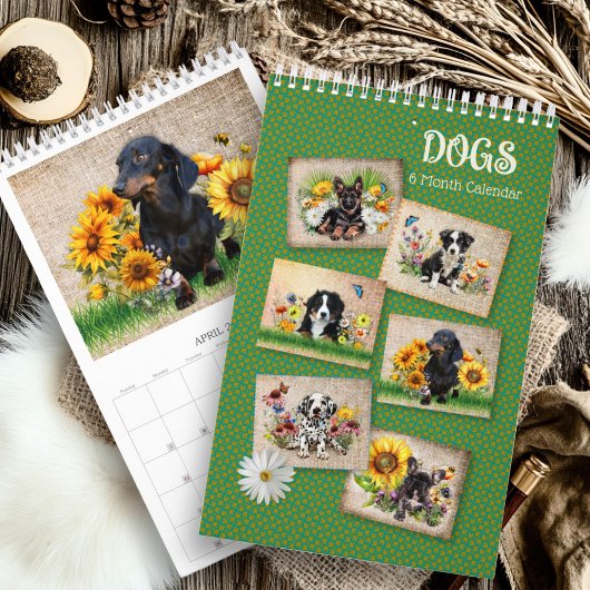 Six Month Calendar Dogs in Flowers カレンダー