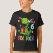 Six Rex 6th Birthday Sixth Dinosaur Holding Box Gi Tシャツ (正面)