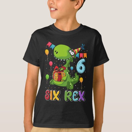 Six Rex 6th Birthday Sixth Dinosaur Holding Box Gi Tシャツ (正面)
