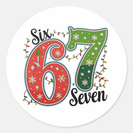 Six Seven 67 6 7 Christmas Meme Funny Xmas Lights ラウンドシール (正面)