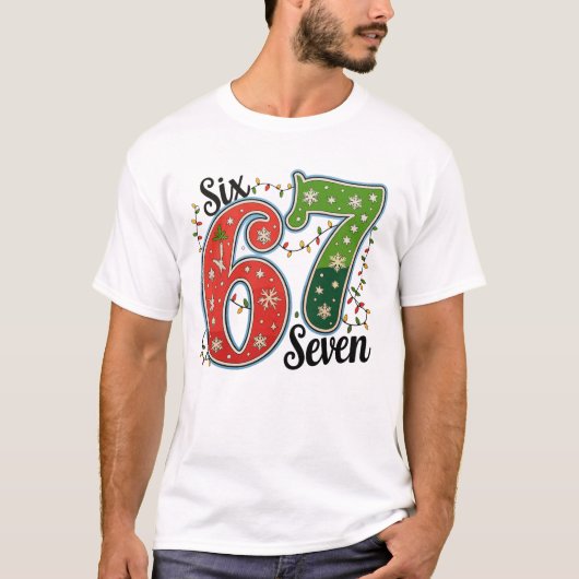 Six Seven 67 6 7 Christmas Meme Funny Xmas Lights Tシャツ (正面)