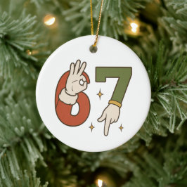 Six Seven 67 6 7 Christmas Santa Elf Meme セラミックオーナメント