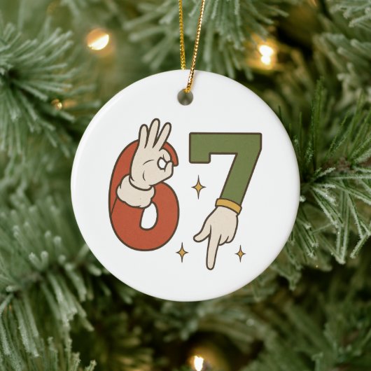 Six Seven 67 6 7 Christmas Santa Elf Meme セラミックオーナメント (ツリー)