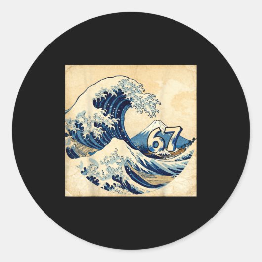 Six Seven 67 6-7 Japanese The Great Wave Off Kanag ラウンドシール (正面)