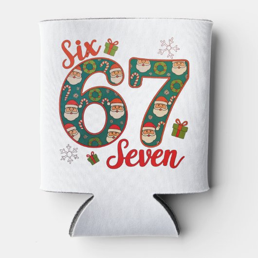Six Seven 67 6 7 Meme Christmas Xmas Santa Hat 缶クーラー (正面)