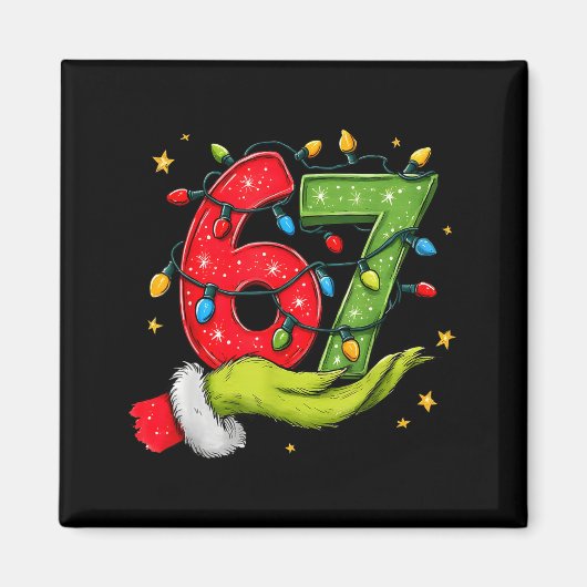 Six Seven 67 Christmas Lights Hand Signs Elf Light マグネット (正面)