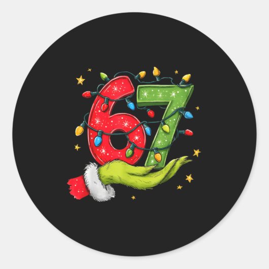 Six Seven 67 Christmas Lights Hand Signs Elf Light ラウンドシール (正面)