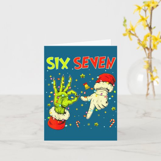 Six Seven 67 Funny Hand-sign Christmas Meme  カード (黄色い花)