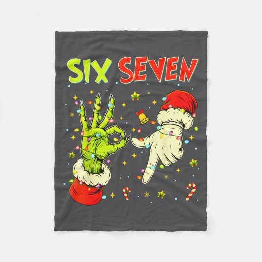 Six Seven 67 Funny Hand-sign Christmas Meme  フリースブランケット (正面)