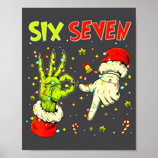 Six Seven 67 Funny Hand-sign Christmas Meme  ポスター (正面)