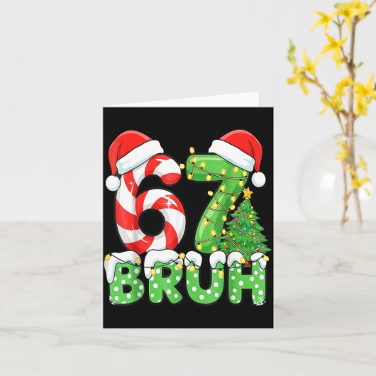 Six Seven 67 Funny Santa Bruh Christmas Meme  カード (黄色い花)
