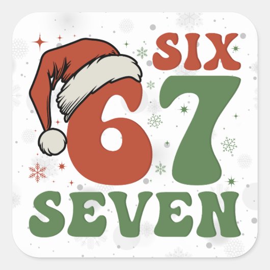 Six Seven 67 Funny Santa Hat Christmas Xmas Meme スクエアシール (正面)