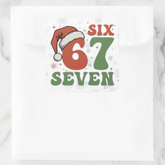 Six Seven 67 Funny Santa Hat Christmas Xmas Meme スクエアシール (バッグ)