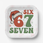 Six Seven 67 Funny Santa Hat Christmas Xmas Meme ペーパープレート (正面)