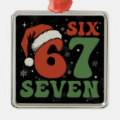 Six Seven 67 Funny Santa Hat Christmas Xmas Meme メタルオーナメント (正面)