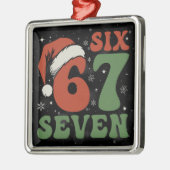 Six Seven 67 Funny Santa Hat Christmas Xmas Meme メタルオーナメント (左)