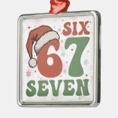 Six Seven 67 Funny Santa Hat Christmas Xmas Meme メタルオーナメント (左)