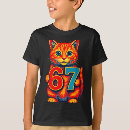Six Seven 67 Meme 6 7 Cat Youth Boy Girl Tシャツ (正面)