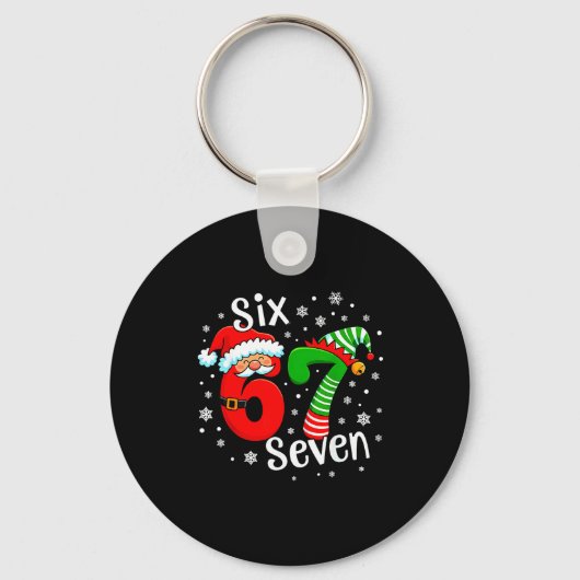 Six Seven 67 Meme 6 7 Elf Santa Christmas  キーホルダー (正面)