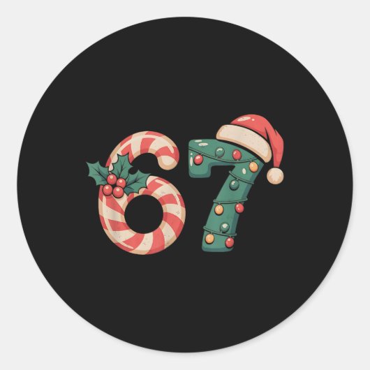Six Seven 67 Meme Christmas  ラウンドシール (正面)