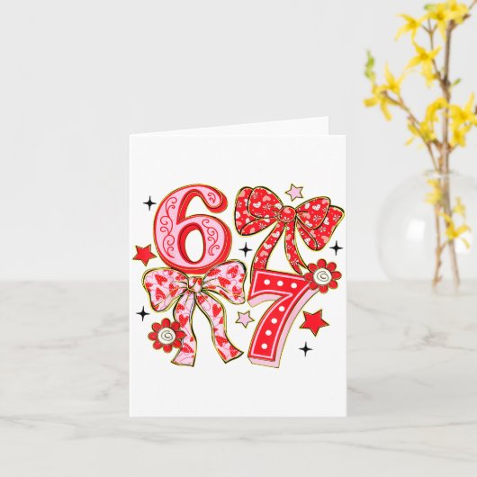 Six Seven 67 Meme Coquette Bow 6 7 Valentines Day  カード (黄色い花)