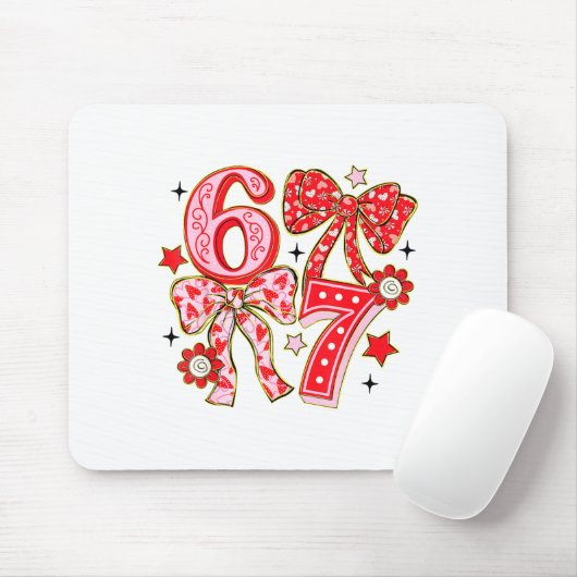 Six Seven 67 Meme Coquette Bow 6 7 Valentines Day  マウスパッド (マウス)