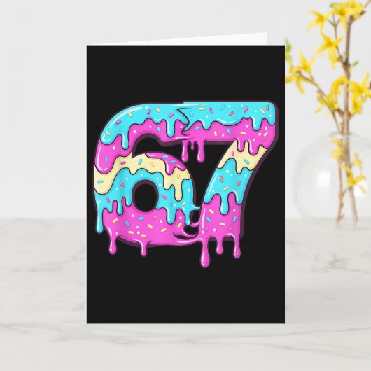 Six Seven 67 Meme Drippy Number 67 Ice Cream  カード (黄色い花)