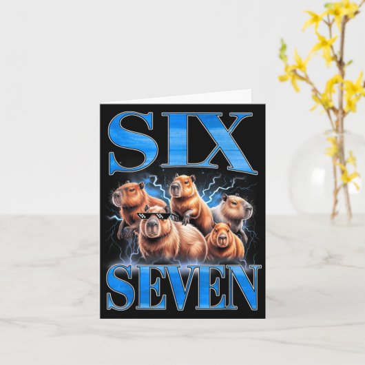 Six Seven 67 Meme Funny Capybara Bootleg Graphic  カード (黄色い花)