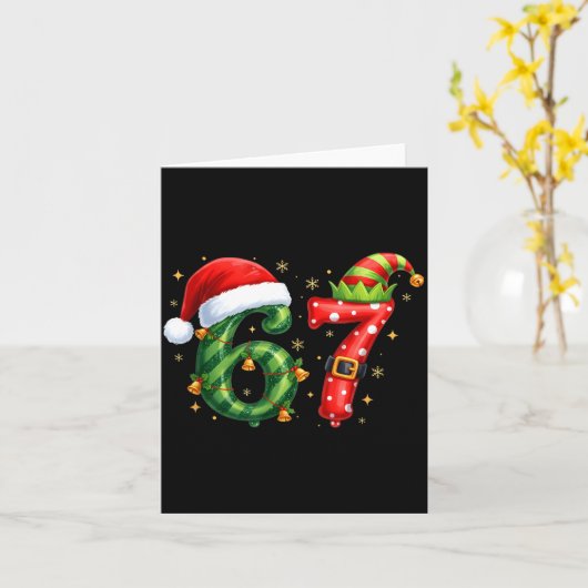 Six Seven 67 Meme Funny Christmas Santa Gen Alpha  カード (黄色い花)