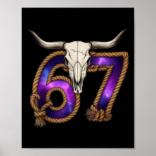 Six Seven 67 Meme Funny Western Cowboy Bull Skull  ポスター (正面)