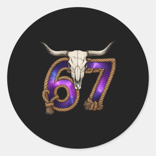 Six Seven 67 Meme Funny Western Cowboy Bull Skull  ラウンドシール (正面)