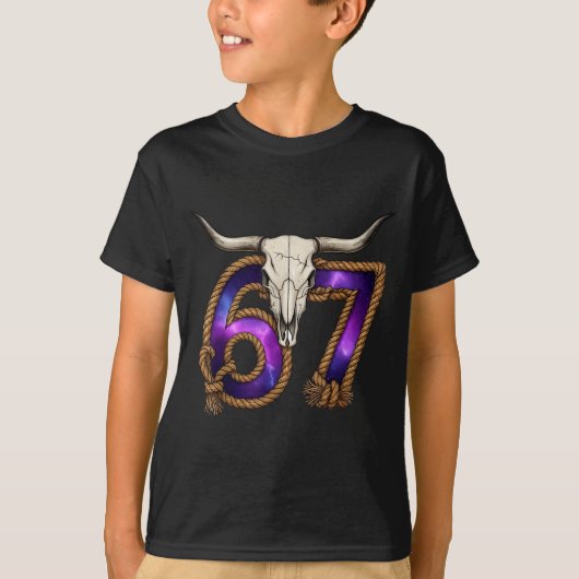 Six Seven 67 Meme Funny Western Cowboy Bull Skull  Tシャツ (正面)