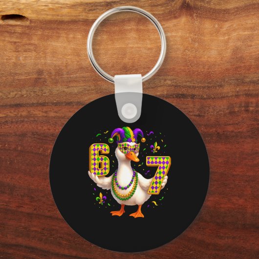Six Seven 67 Meme Goose With Jester Hat &amp; Bead キーホルダー (正面)