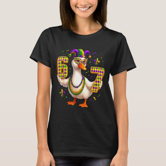 Six Seven 67 Meme Goose With Jester Hat &amp; Bead Tシャツ (正面)