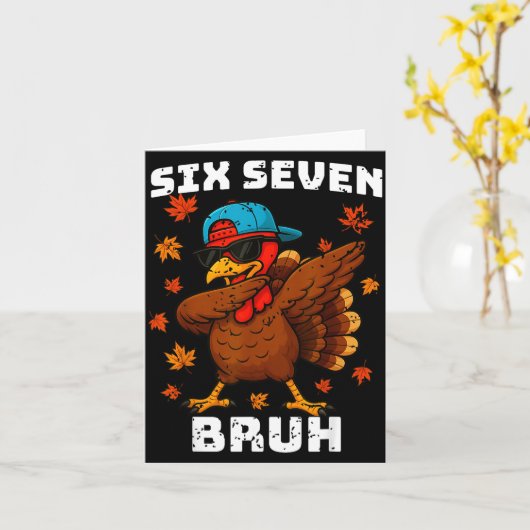 Six Seven 67 Thanksgiving Meme Funny Thankful Turk カード (黄色い花)