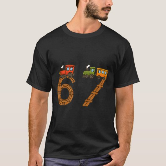 Six Seven 67 Train Tracks Trains Numbers 6 And 7 V Tシャツ (正面)
