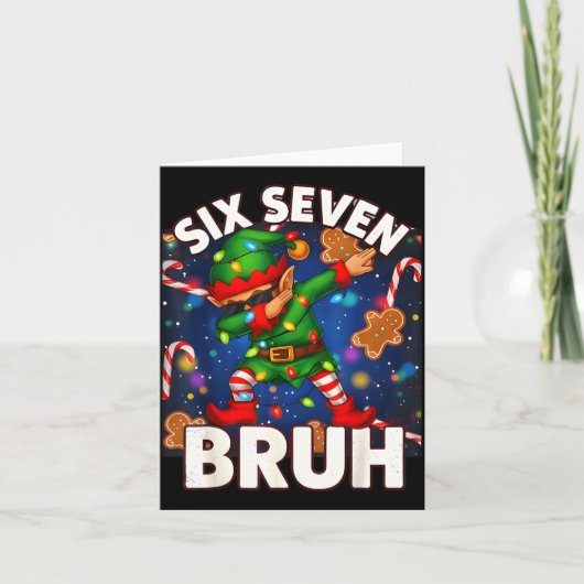 Six Seven 6 7 Funny Bruh Christmas Dabbing Elf Mat カード (正面)
