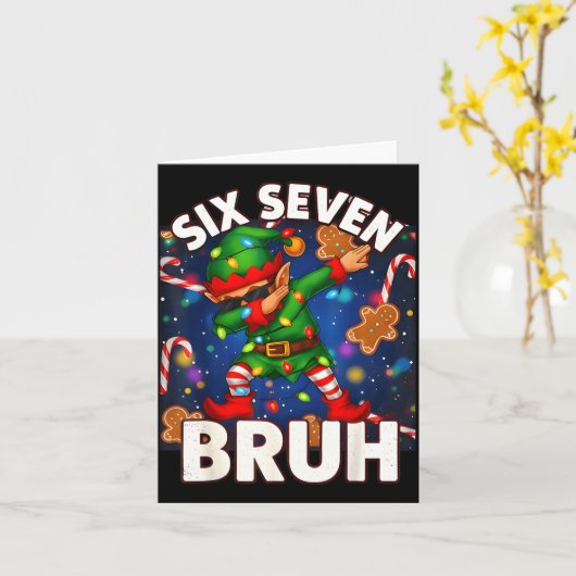 Six Seven 6 7 Funny Bruh Christmas Dabbing Elf Mat カード (黄色い花)
