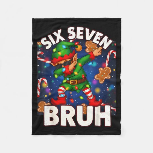 Six Seven 6 7 Funny Bruh Christmas Dabbing Elf Mat フリースブランケット (正面)