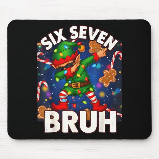 Six Seven 6 7 Funny Bruh Christmas Dabbing Elf Mat マウスパッド (正面)