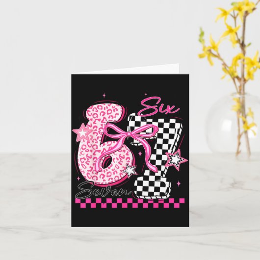 Six Seven 6 7 Leopard Checkered 67 Meme Teacher Wo カード (黄色い花)