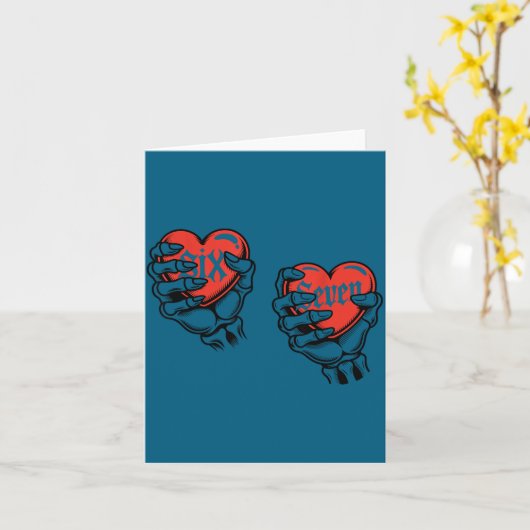 Six Seven 6 7 Meme 67 Skeleton Hand Valentine Cost カード (黄色い花)