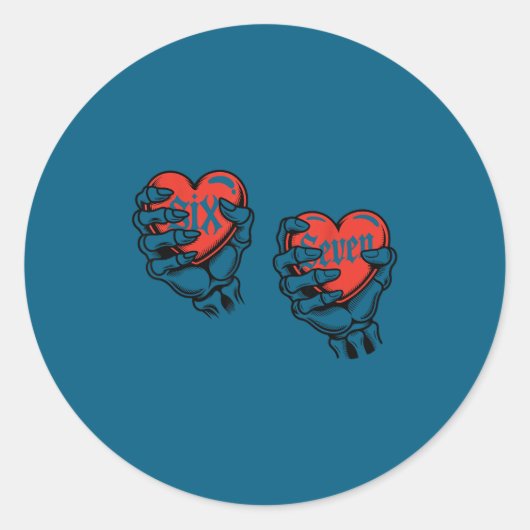 Six Seven 6 7 Meme 67 Skeleton Hand Valentine Cost ラウンドシール (正面)