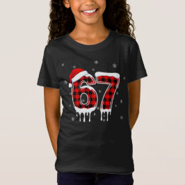 Six Seven 6 7 Meme Checkered Design with Santa Hat Tシャツ